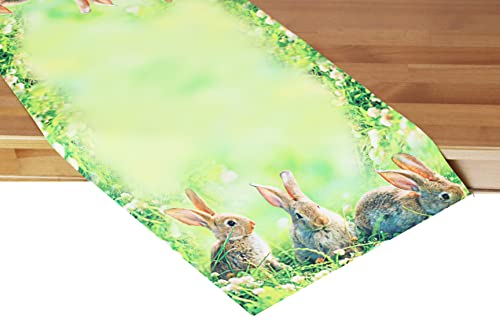 KAMACA Tischläufer Frühling Ostern Blumen Hasen Dekor Osterhasen Ostereier Bunt Waschbar Küche Esstisch Tisch Dekoration (40x90cm Hasen Trio) von KAMACA