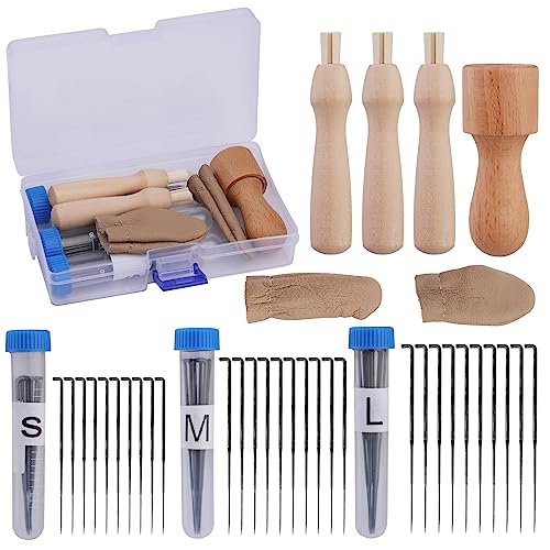 KAMAIKA Nadelfilz-Set, Nadelfilzzubehör mit Filznadeln in 3 Größen, Filznadelgriff aus Holz, Nadelfilz-Starter-Set, ideal für Anfänger oder Profis von KAMAIKA