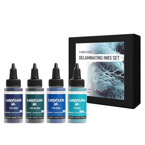 KAMENSKAYA Delaminierende Alkoholtinte - Selbstspaltende Alcohol Ink Set 'Lagune', 4 Stk. x 30 ml von KAMENSKAYA