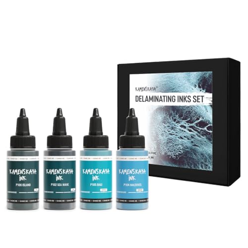 KAMENSKAYA Delaminierende Alkoholtinte - Selbstspaltende Alcohol Ink Set 'Meeresstimmung', 4 Stk. x 30 ml von KAMENSKAYA