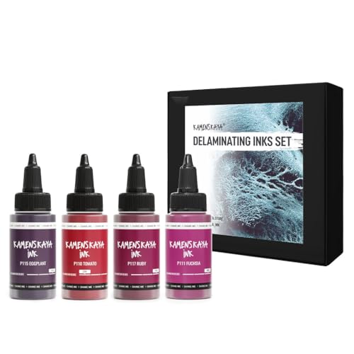 KAMENSKAYA Delaminierende Alkoholtinte - Selbstspaltende Alcohol Ink Set 'Ruby', 4 Stk. x 30 ml von KAMENSKAYA