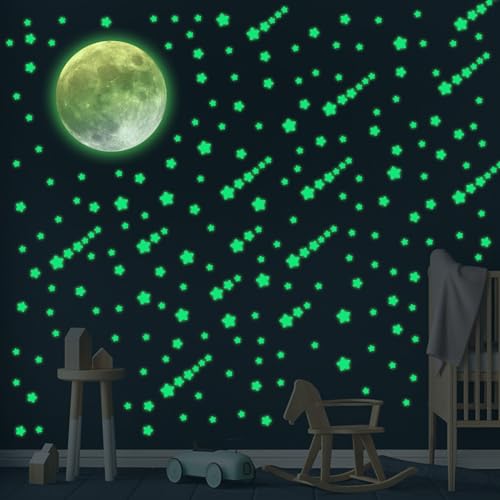 KAMEUN 334 Stück Leuchtsterne Selbstklebend Wandsticker, 334er Leuchtsticker Sterne und 1er Mond Sternenhimmel Aufkleber, Leuchtaufkleber für Kinderzimmer Schlafzimmer von KAMEUN