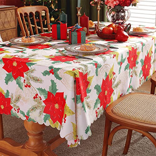 KAMEUN Weihnachtstischdecke Stoff, Weihnachtsdeko Tischdecke Weihnachten, 180 x 150 cm Tischwäsche Abwaschbar, Wasserabweisende Christmas Table Cloth, Fleckschutz pflegeleicht Tischtuch (Rot) von KAMEUN