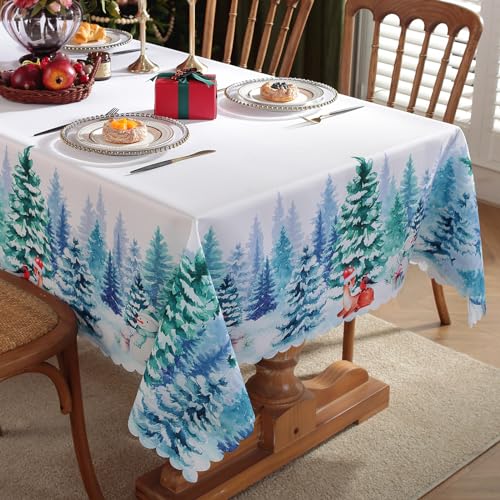 KAMEUN Weihnachtstischdecke Stoff, Weihnachtsdeko Tischdecke Weihnachten, 180 x 150 cm Tischwäsche Abwaschbar, Wasserabweisende Christmas Table Cloth, Fleckschutz pflegeleicht Tischtuch (E) von KAMEUN