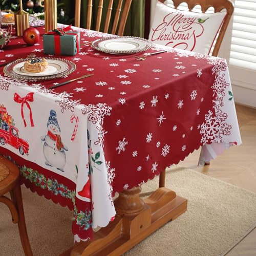 KAMEUN Weihnachtstischdecke Stoff, Weihnachtsdeko Tischdecke Weihnachten, 180 x 150 cm Tischwäsche Abwaschbar, Wasserabweisende Christmas Table Cloth, Fleckschutz pflegeleicht Tischtuch (F) von KAMEUN