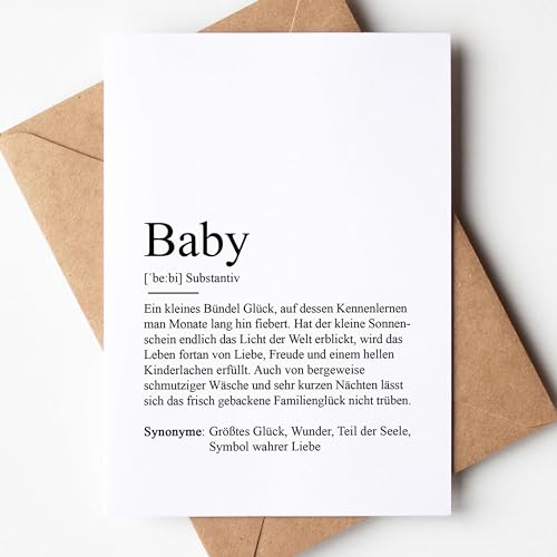 KAMEWI® Grußkarte BABY Definition | Klappkarte mit Briefumschlag aus Kraftpapier | Eltern Geburt Schwangerschaft Glückwunschkarte Neugeborenes Kind von KAMEWI