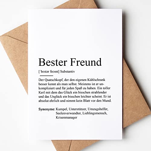 KAMEWI® Grußkarte BESTER FREUND Definition | Klappkarte mit Briefumschlag aus Kraftpapier | Bedanken Geschenk Glück Geburtstag Lieblingsmensch Seelenverwandte Herzensmensch von KAMEWI