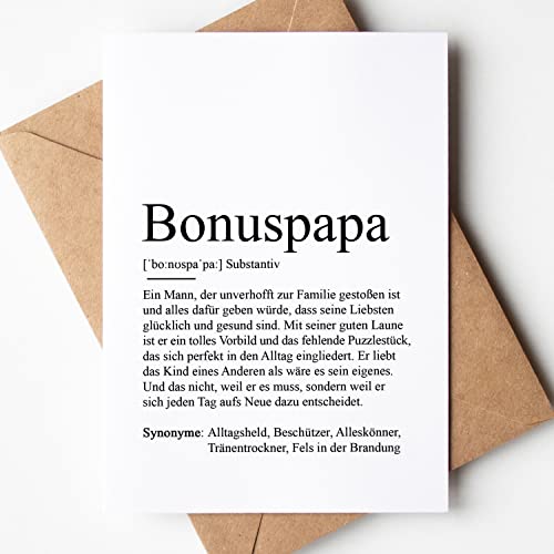 KAMEWI® Grußkarte BONUSPAPA Definition | Klappkarte mit Briefumschlag aus Kraftpapier | Bedanken Vatertag Vatertagskarte Bester Papa Geschenk von KAMEWI