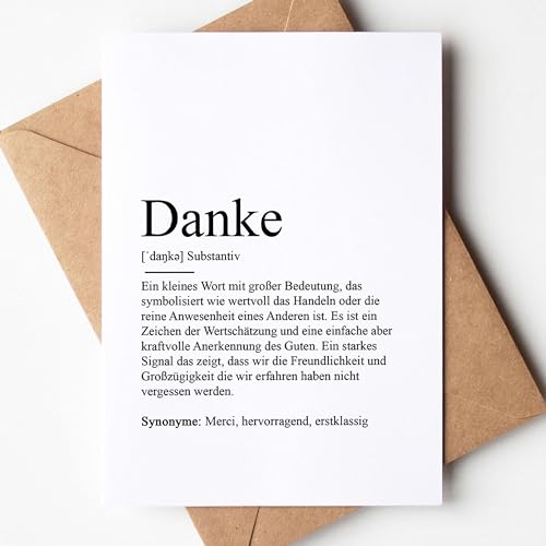 KAMEWI® Grußkarte DANKE Definition | Klappkarte mit Briefumschlag aus Kraftpapier | Bedanken Geschenk Rentner Kleinigkeit von Herzen Herzensmensch von KAMEWI