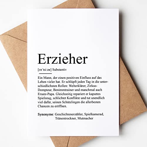 KAMEWI® Grußkarte ERZIEHER Definition | Klappkarte mit Briefumschlag aus Kraftpapier | Geschenk Kindergarten Kind Abschied Kindergartenabschied Dankeschön Kindergärtner Bedanken von KAMEWI