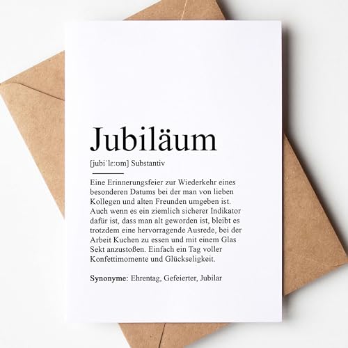 KAMEWI® Grußkarte JUBILÄUM Definition | Klappkarte mit Briefumschlag aus Kraftpapier | Rente Geschenk Rentner Arbeitskollegen Abschied Kollegin Herzensmensch von KAMEWI