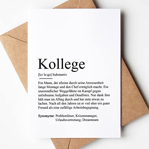 KAMEWI® Grußkarte KOLLEGE Definition | Klappkarte mit Briefumschlag aus Kraftpapier | Bedanken Geschenk Kleinigkeit Geburtstag Erinnerung Arbeitskollege Büro Geschenkidee von KAMEWI