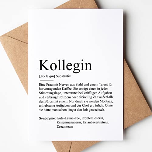 KAMEWI® Grußkarte KOLLEGIN Definition | Klappkarte mit Briefumschlag aus Kraftpapier | Bedanken Kleinigkeit Glück Geburtstag Lieblingsmensch Herzensmensch von KAMEWI