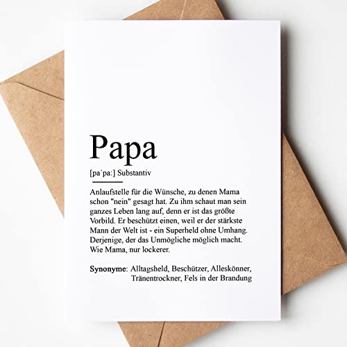 KAMEWI® Grußkarte PAPA Definition | Klappkarte mit Briefumschlag aus Kraftpapier | Bedanken Vatertag Vatertagskarte Bester Papa Geschenk Ankündigung Baby Schwangerschaft Vorfreude Dadtobe Papi von KAMEWI