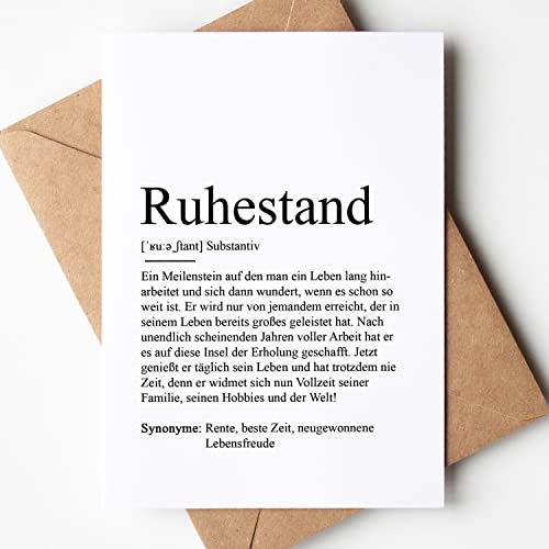 KAMEWI® Grußkarte RUHESTAND Definition | Klappkarte mit Briefumschlag aus Kraftpapier | Rente Geschenk Rentner Arbeitskollegen Abschied Kollegin Herzensmensch von KAMEWI