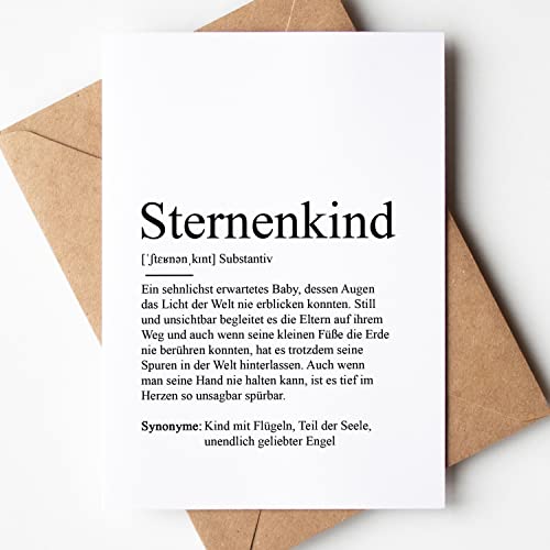 KAMEWI® Grußkarte STERNENKIND Definition | Klappkarte mit Briefumschlag aus Kraftpapier | Anteilnahme Sterneneltern Todestag Geburtstag Stille Geburt Fehlgeburt Baby Verstorben Trauer Verlust von KAMEWI