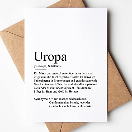 KAMEWI® Grußkarte UROPA Definition | Klappkarte mit Briefumschlag aus Kraftpapier | Bedanken Bester Großvater Urgroßvater Großeltern Urgroßeltern Geschenk Baby Weihnachten Geburtstag von KAMEWI