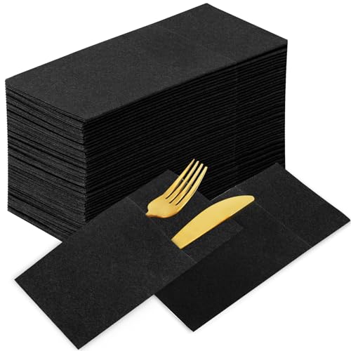 KAMMAK Dinner-Servietten mit integrierter Bestecktasche, saugfähige Einweg-Papierservietten für Partys, Hochzeiten, Abendessen oder Veranstaltungen, vorgefaltet, 100 Stück von KAMMAK