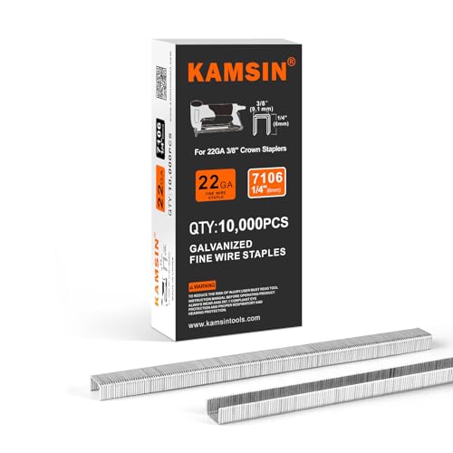KAMSIN 71 Series Verzinkte Feindraht-Heftklammern, 0,9 cm Krone, 0,6 cm Beinlänge, Polsterklammern für Stoff, Polster, Möbel, Schrank (10.000 pro Box) von KAMSIN