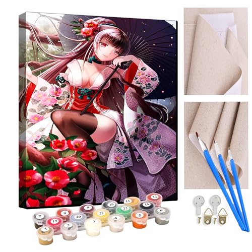 KANGBAWA Malen Nach Zahlen Erwachsene Anime Japanisches Mädchen Kimono Geisha (80) AnfäNger Knitterfreie Leinwand Pinsels Und Acrylfarbe - Diy Handgemalt öLgemäLde Kit Als Geschenk 40 X 50cm von KANGBAWA