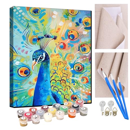 KANGBAWA Malen Nach Zahlen Erwachsene Aquarell Tier Pfau DIY Handgemalt Ölgemälde Leinwand Kits Mit Pinsels und Acrylfarbe Als Geschenke und Heimdekoration Ohne Rahmen 40 x 50 cm von KANGBAWA