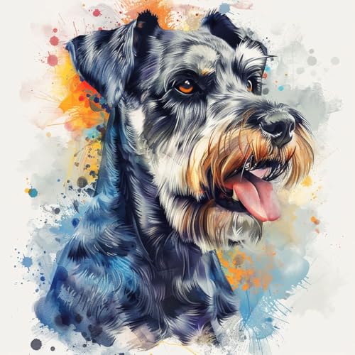 KANGBAWA Malen Nach Zahlen Erwachsene Aquarell glücklicher Schnauzerhund (2) DIY Handgemalt Ölgemälde Leinwand Kits Mit Pinsels und Acrylfarbe Als Geschenke und Heimdekoration Ohne Rahmen 40 x 50 cm von KANGBAWA