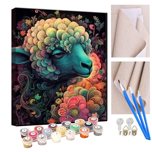 KANGBAWA Malen Nach Zahlen Erwachsene Blumen Tier Schaf AnfäNger Knitterfreie Leinwand Pinsels Und Acrylfarbe - Diy Handgemalt öLgemäLde Kit Als Geschenk 40 X 50cm von KANGBAWA