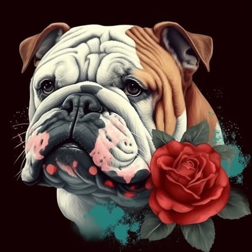 KANGBAWA Malen Nach Zahlen Erwachsene Bulldogge mit Rose (1) AnfäNger Knitterfreie Leinwand Pinsels Und Acrylfarbe - Diy Handgemalt öLgemäLde Kit Als Geschenk 40 X 50cm von KANGBAWA