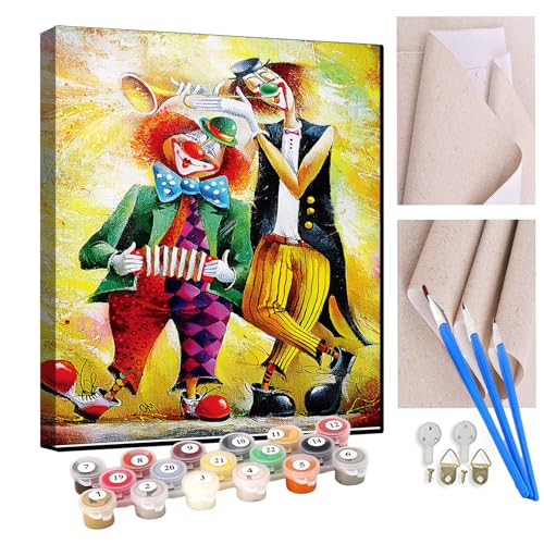 KANGBAWA Malen Nach Zahlen Erwachsene Cartoon-Clown DIY Handgemalt Ölgemälde Kit für Anfänger und Erwachsene Mit 3-Pinseln und Acrylfarbe, Ohne Rahmen 40X50CM von KANGBAWA