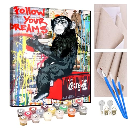 KANGBAWA Malen Nach Zahlen Erwachsene Doodle Chimp Folge Deinem Herzen AnfäNger Knitterfreie Leinwand Pinsels Und Acrylfarbe - Diy Handgemalt öLgemäLde Kit Als Geschenk 40 X 50cm von KANGBAWA