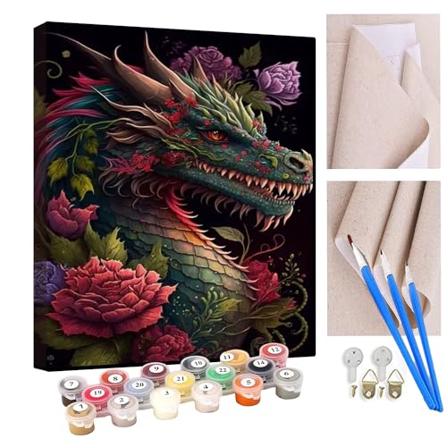 KANGBAWA Malen Nach Zahlen Erwachsene Fantasie Drachen Blumen(12) DIY Handgemalt Ölgemälde Leinwand Kits Mit Pinsels und Acrylfarbe Als Geschenke und Heimdekoration Ohne Rahmen 40 x 50 cm von KANGBAWA