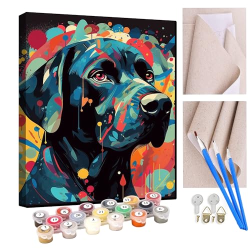 KANGBAWA Malen Nach Zahlen Erwachsene Farbiger Labrador - Bastelset Erwachsene Gemälde Leinwand 40x50 cm Mit Farbe und Pinsel - Geschenke und Maldekorationen von KANGBAWA