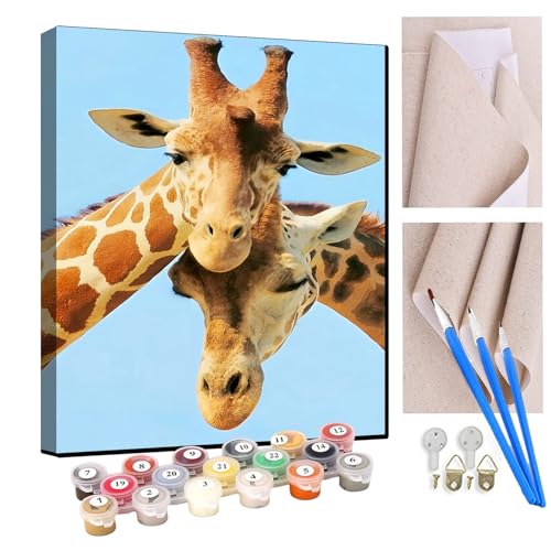 KANGBAWA Malen Nach Zahlen Erwachsene Giraffe (5) AnfäNger Knitterfreie Leinwand Pinsels Und Acrylfarbe - Diy Handgemalt öLgemäLde Kit Als Geschenk 40 X 50cm von KANGBAWA