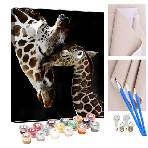 KANGBAWA Malen Nach Zahlen Erwachsene Giraffenmutterbaby DIY Handgemalt Ölgemälde Leinwand Kits Mit Pinsels und Acrylfarbe Als Geschenke und Heimdekoration Ohne Rahmen 40 x 50 cm von KANGBAWA