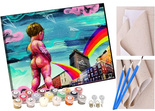 KANGBAWA Malen Nach Zahlen Erwachsene Graffiti Baby Regenbogen Farbe Himmel - Bastelset Erwachsene Gemälde Leinwand 40x50 cm Mit Farbe und Pinsel - Geschenke und Maldekorationen von KANGBAWA