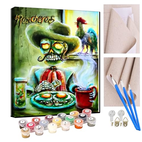 KANGBAWA Malen Nach Zahlen Erwachsene Horror-Totenkopf-Tee DIY Handgemalt Ölgemälde Leinwand Kits Mit Pinsels und Acrylfarbe Als Geschenke und Heimdekoration Ohne Rahmen 40 x 50 cm von KANGBAWA