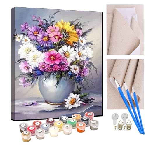 KANGBAWA Malen Nach Zahlen Erwachsene Lila Blumen in der Vase(10) AnfäNger Knitterfreie Leinwand Pinsels Und Acrylfarbe - Diy Handgemalt öLgemäLde Kit Als Geschenk 40 X 50cm von KANGBAWA