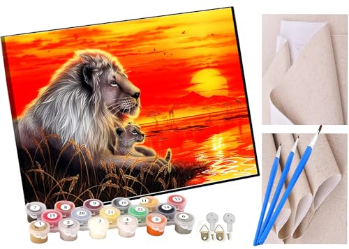 KANGBAWA Malen Nach Zahlen Erwachsene Löwe-Tiger-Landschaft DIY Handgemalt Ölgemälde Leinwand Kits Mit Pinsels und Acrylfarbe Als Geschenke und Heimdekoration Ohne Rahmen 40 x 50 cm von KANGBAWA