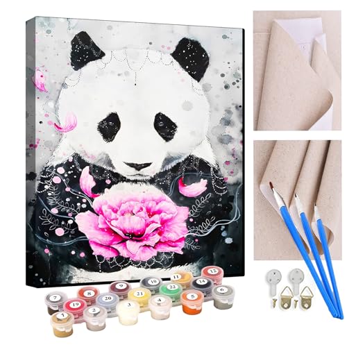 KANGBAWA Malen Nach Zahlen Erwachsene Pfingstrose Blume schwarz und weiß Panda AnfäNger Knitterfreie Leinwand Pinsels Und Acrylfarbe - Diy Handgemalt öLgemäLde Kit Als Geschenk 40 X 50cm von KANGBAWA