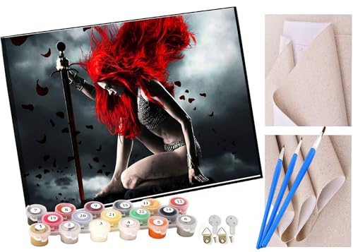 KANGBAWA Malen Nach Zahlen Erwachsene Red Warrior Girl - Spielfilm DIY Handgemalt Ölgemälde Leinwand Kits Mit Pinsels und Acrylfarbe Als Geschenke und Heimdekoration Ohne Rahmen 40 x 50 cm von KANGBAWA