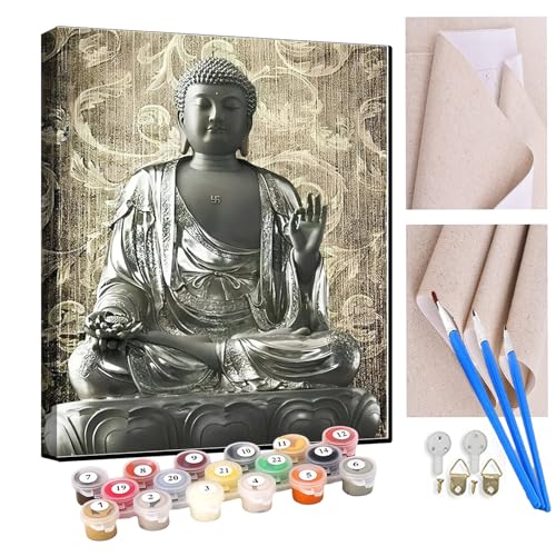 KANGBAWA Malen Nach Zahlen Erwachsene Religiöse Kunst Stein Buddha DIY Handgemalt Ölgemälde Kit für Anfänger und Erwachsene Mit 3-Pinseln und Acrylfarbe, Ohne Rahmen 40X50CM von KANGBAWA