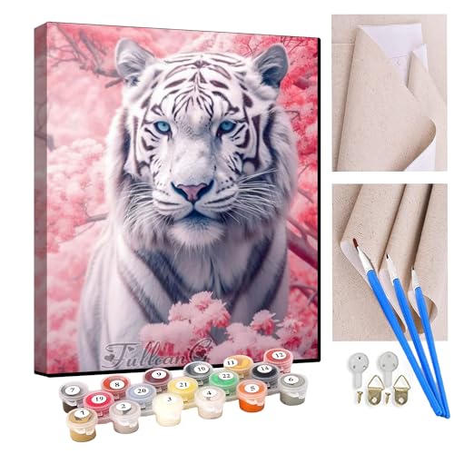 KANGBAWA Malen Nach Zahlen Erwachsene Rosa weißer Tiger DIY Handgemalt Ölgemälde Leinwand Kits Mit Pinsels und Acrylfarbe Als Geschenke und Heimdekoration Ohne Rahmen 40 x 50 cm von KANGBAWA