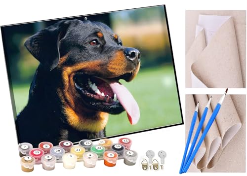 KANGBAWA Malen Nach Zahlen Erwachsene Rottweiler Hund Tier - Bastelset Erwachsene Gemälde Leinwand 40x50 cm Mit Farbe und Pinsel - Geschenke und Maldekorationen von KANGBAWA