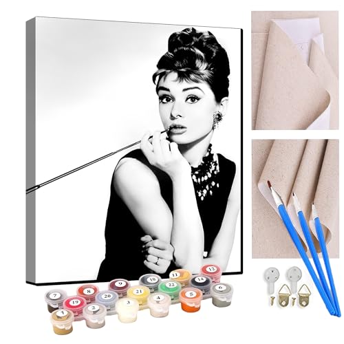 KANGBAWA Malen Nach Zahlen Erwachsene Schwarzes Mädchen Hepburn - Bastelset Erwachsene Gemälde Leinwand 40x50 cm Mit Farbe und Pinsel - Geschenke und Maldekorationen von KANGBAWA