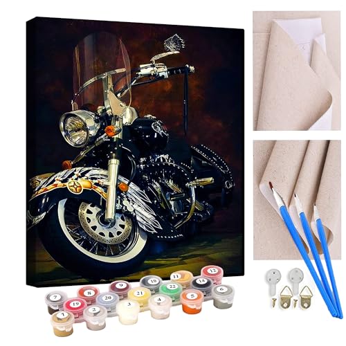 KANGBAWA Malen Nach Zahlen Erwachsene Schwarzes Motorrad AnfäNger Knitterfreie Leinwand Pinsels Und Acrylfarbe - Diy Handgemalt öLgemäLde Kit Als Geschenk 40 X 50cm von KANGBAWA