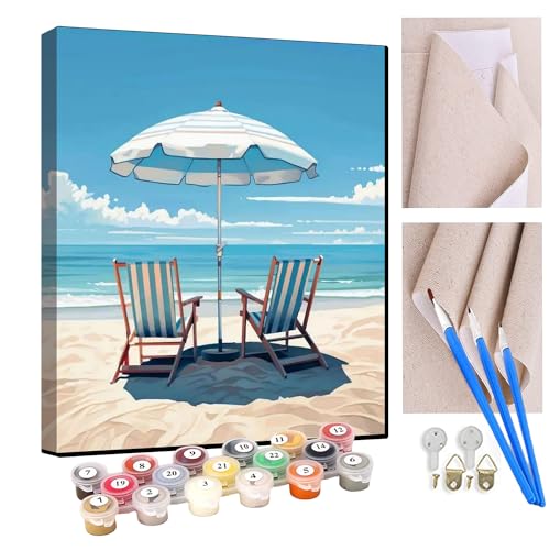 KANGBAWA Malen Nach Zahlen Erwachsene Strandurlaub in Sonnenschein (10) DIY Handgemalt Ölgemälde Kit für Anfänger und Erwachsene Mit 3-Pinseln und Acrylfarbe, Ohne Rahmen 40X50CM von KANGBAWA