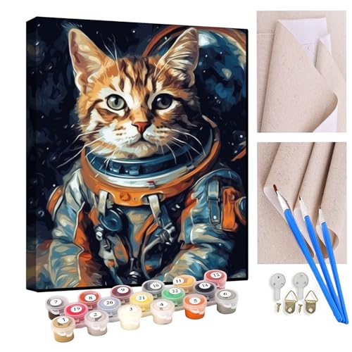 KANGBAWA Malen Nach Zahlen Erwachsene Tier Katze Astronaut - Bastelset Erwachsene Gemälde Leinwand 40x50 cm Mit Farbe und Pinsel - Geschenke und Maldekorationen von KANGBAWA