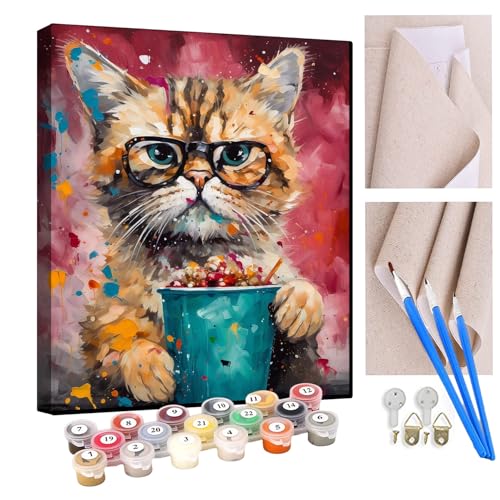 KANGBAWA Malen Nach Zahlen Erwachsene Tier-Katzen-Popcorn(4) DIY Handgemalt Ölgemälde Leinwand Kits Mit Pinsels und Acrylfarbe Als Geschenke und Heimdekoration Ohne Rahmen 40 x 50 cm von KANGBAWA