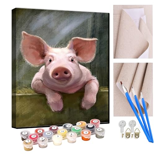 KANGBAWA Malen Nach Zahlen Erwachsene Tier Schwein Süß DIY Handgemalt Ölgemälde Leinwand Kits Mit Pinsels und Acrylfarbe Als Geschenke und Heimdekoration Ohne Rahmen 40 x 50 cm von KANGBAWA