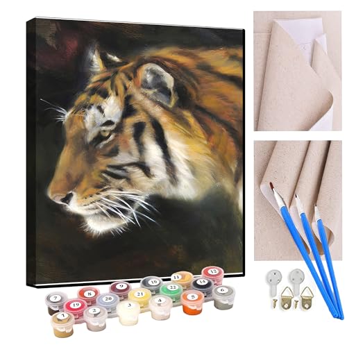 KANGBAWA Malen Nach Zahlen Erwachsene Tiger AnfäNger Knitterfreie Leinwand Pinsels Und Acrylfarbe - Diy Handgemalt öLgemäLde Kit Als Geschenk 40 X 50cm von KANGBAWA